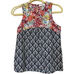 THML Floral Yoke Navy Geometric Sleeveless Top